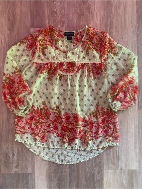 Floral Boho Peasant Blouse Small